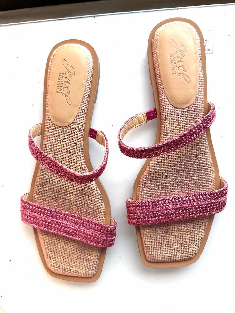 Badgley Mischka Helena Pink Jewel Slide Sandals Flat Summer 9.5 w BOX